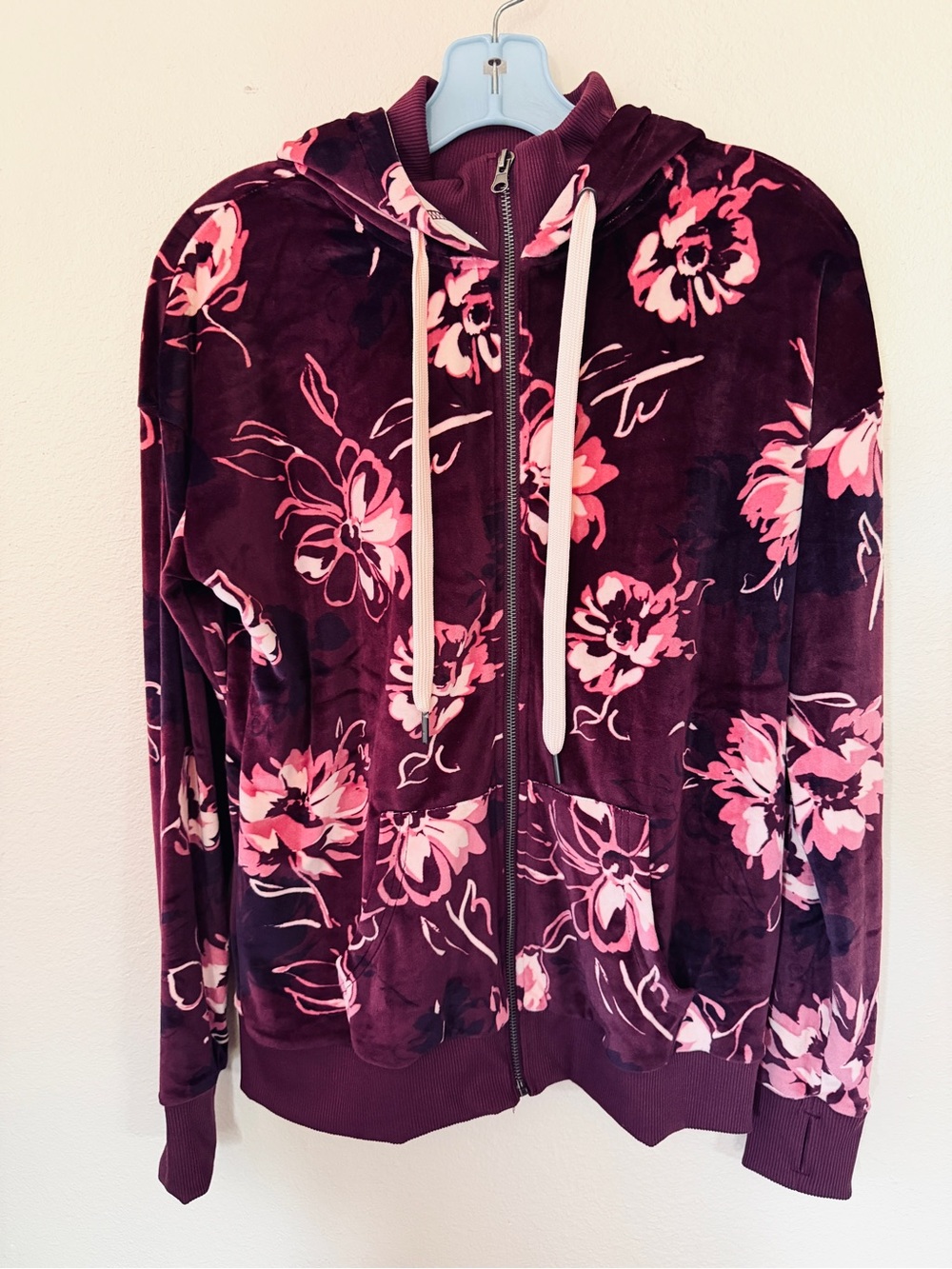 LuLaRoe Floral Velvet Zip Hoodie - Wine & Pink